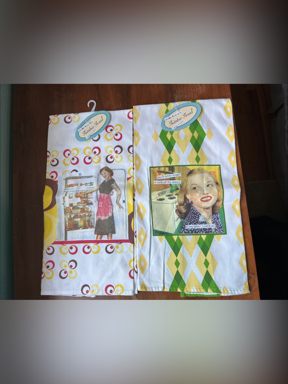 Anne Taintor Retro Kitchen Tea Towels Set - Yellow, Green, Pink Accents